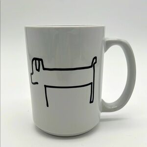 White Ceramic Mug with Minimalist Black Line Art Drawing of Dog